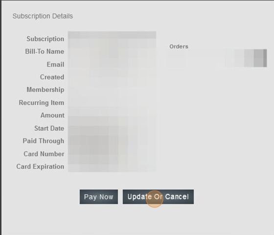 Update or Cancel Screen