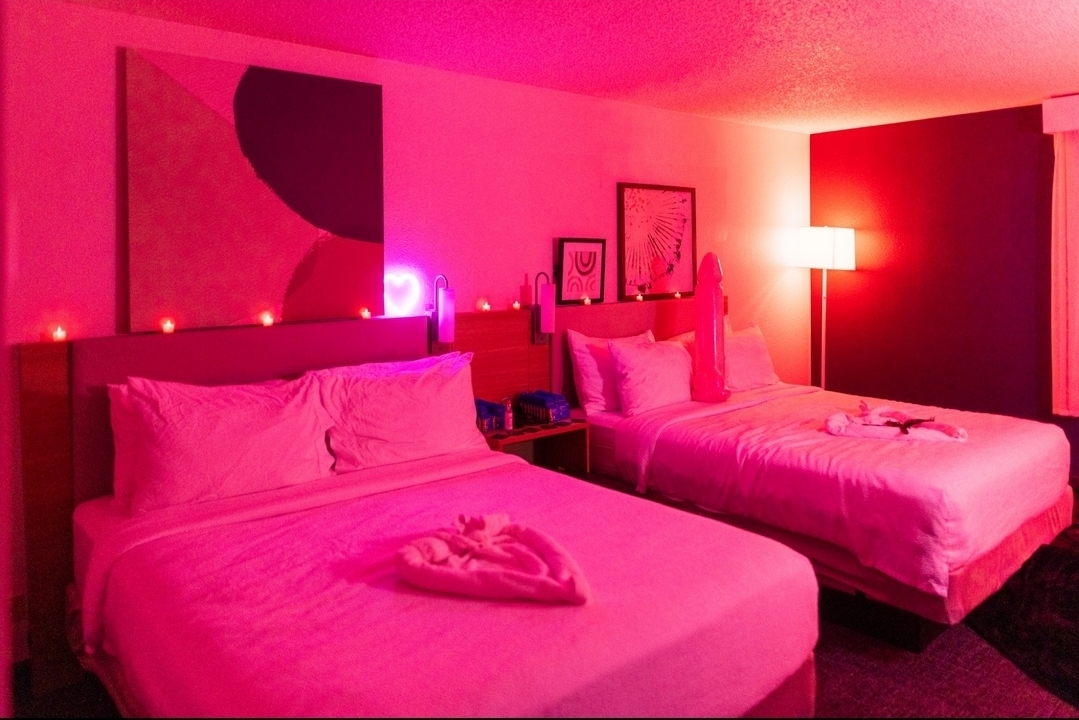 Playful masked person at a party