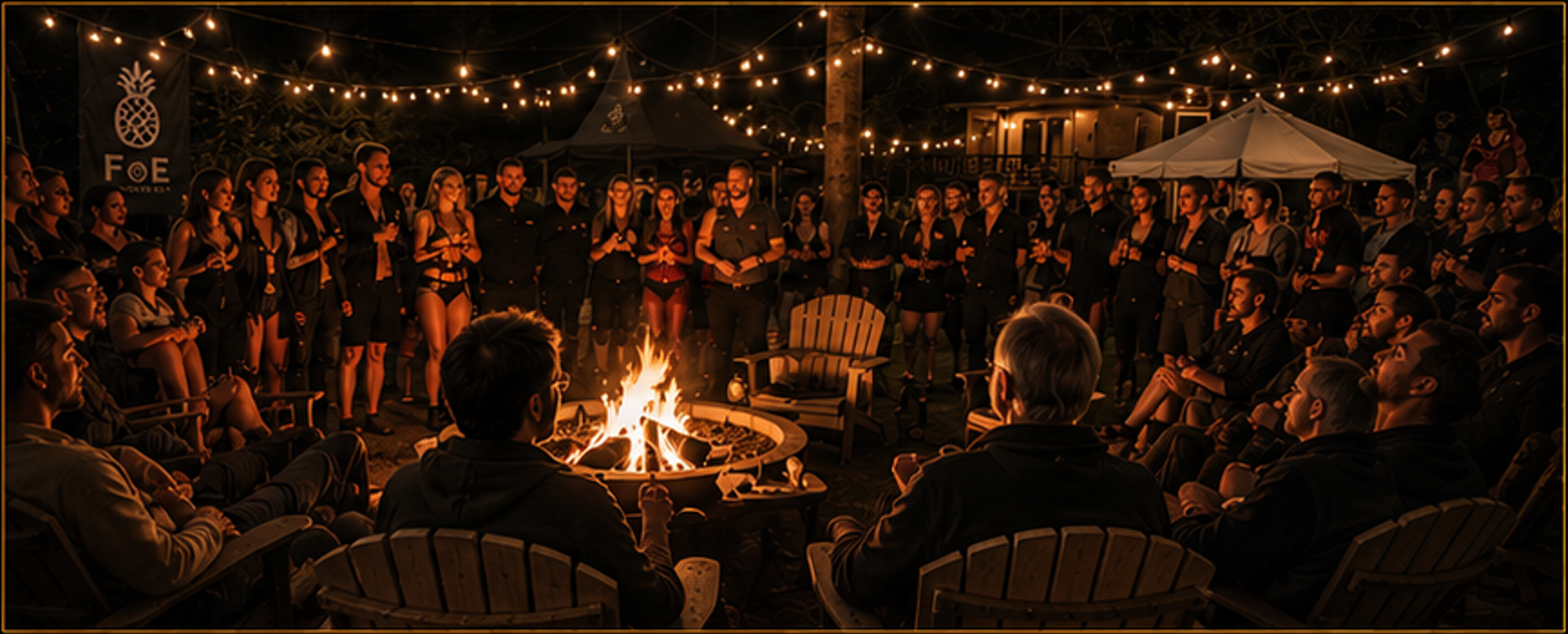 Friends of Ellis community gathered around a campfire