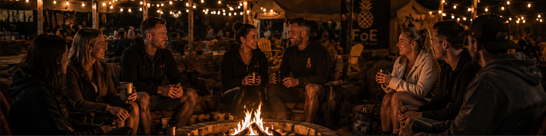 Friends of Ellis community gathering around a campfire