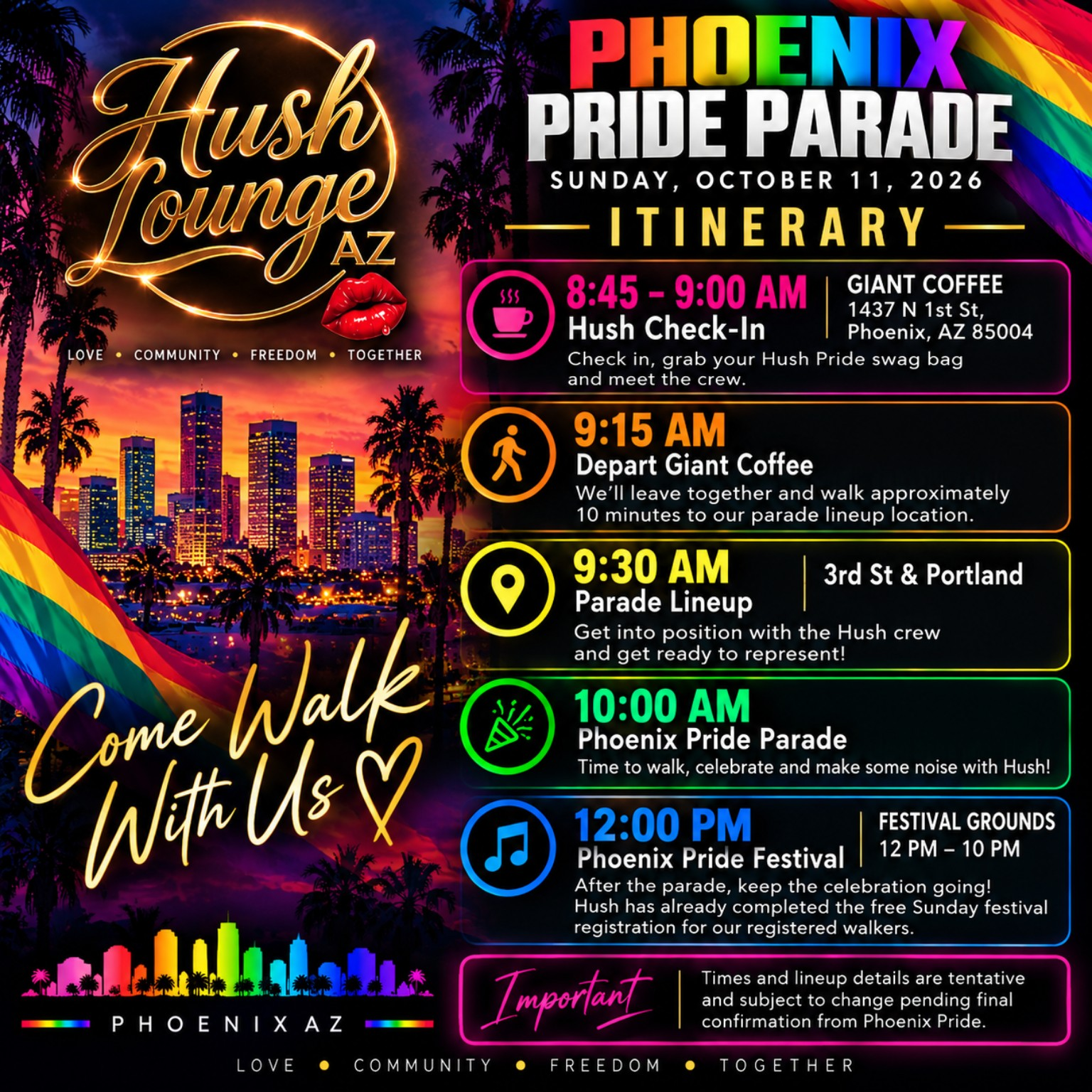 Hush Phoenix Pride Parade Day Itinerary